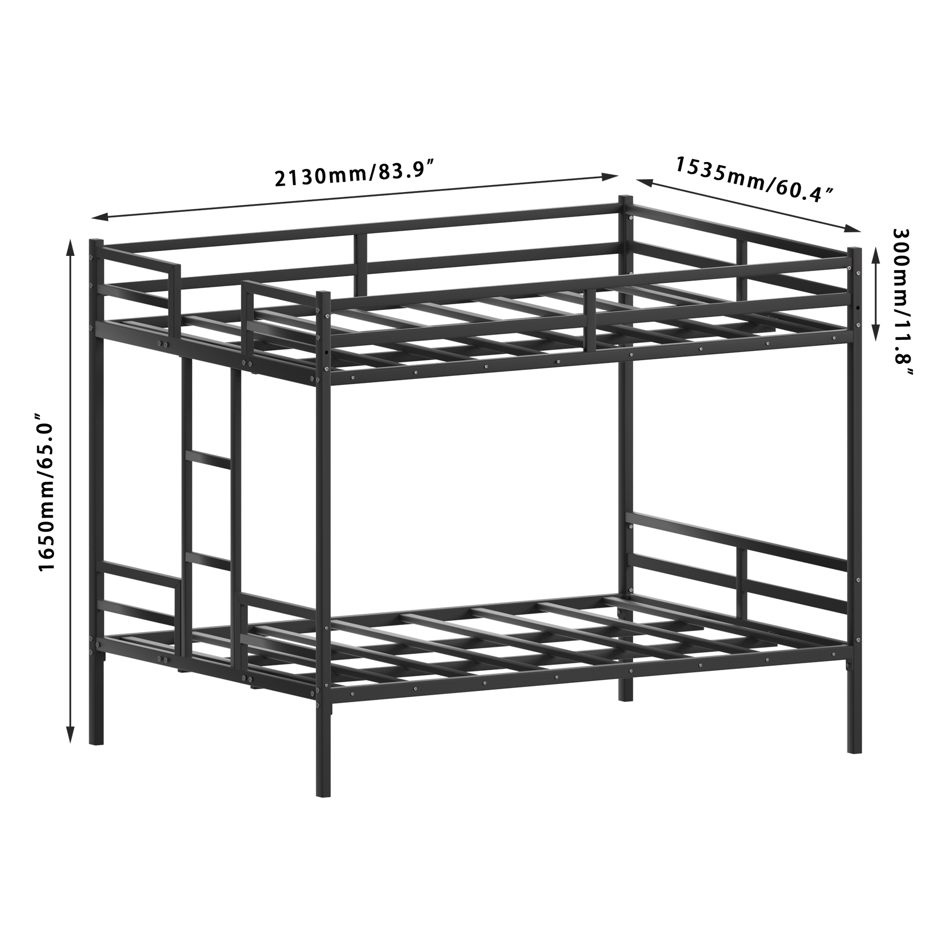 Queen Bunk Bed, Metal Bed Frame With Full-Length Guardrail and Ladder, Black,Custom mattress needed