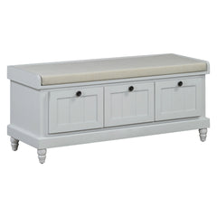 TREXM Classic Shoe Bench with Cushion and Three Drawers, Fluted Entryway Bench with Storage for Living Room, Entryway, and Hallways