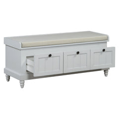 TREXM Classic Shoe Bench with Cushion and Three Drawers, Fluted Entryway Bench with Storage for Living Room, Entryway, and Hallways