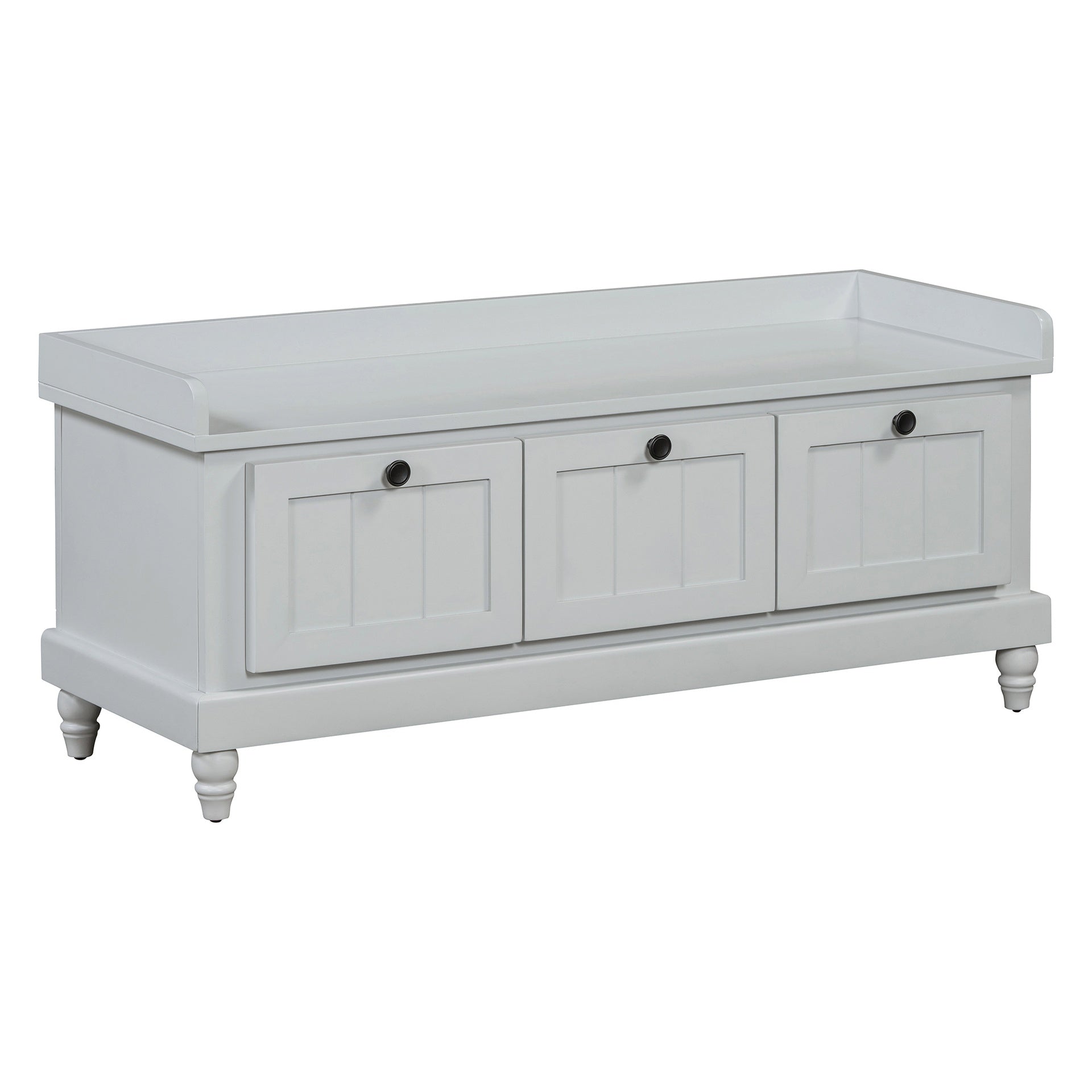 TREXM Classic Shoe Bench with Cushion and Three Drawers, Fluted Entryway Bench with Storage for Living Room, Entryway, and Hallways