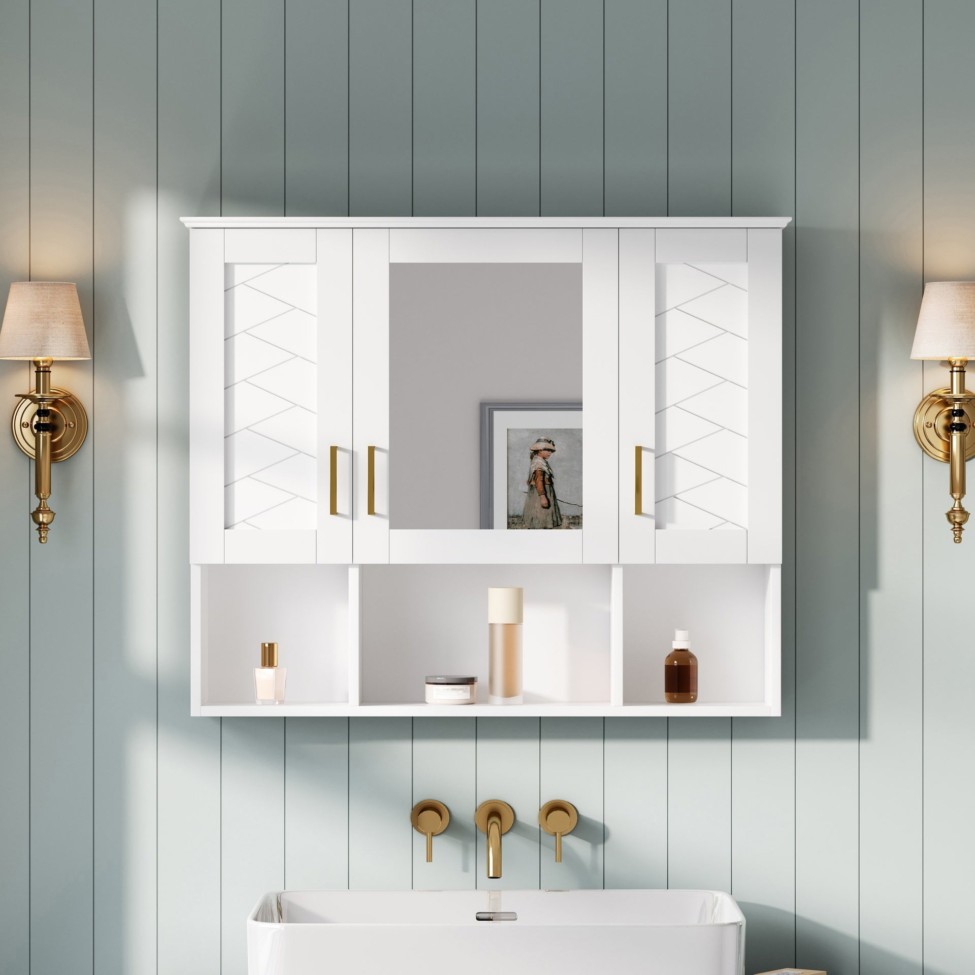 35 inch 2-in-1  Wall Mounted Medicine Cabinet with Adjustable Shelves & Soft Close Doors, High-Define Mirror with Storage for Bathroom Vanity