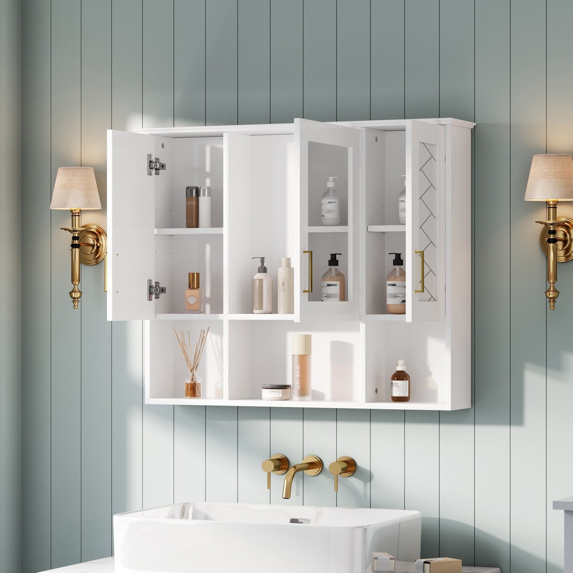 35 inch 2-in-1  Wall Mounted Medicine Cabinet with Adjustable Shelves & Soft Close Doors, High-Define Mirror with Storage for Bathroom Vanity