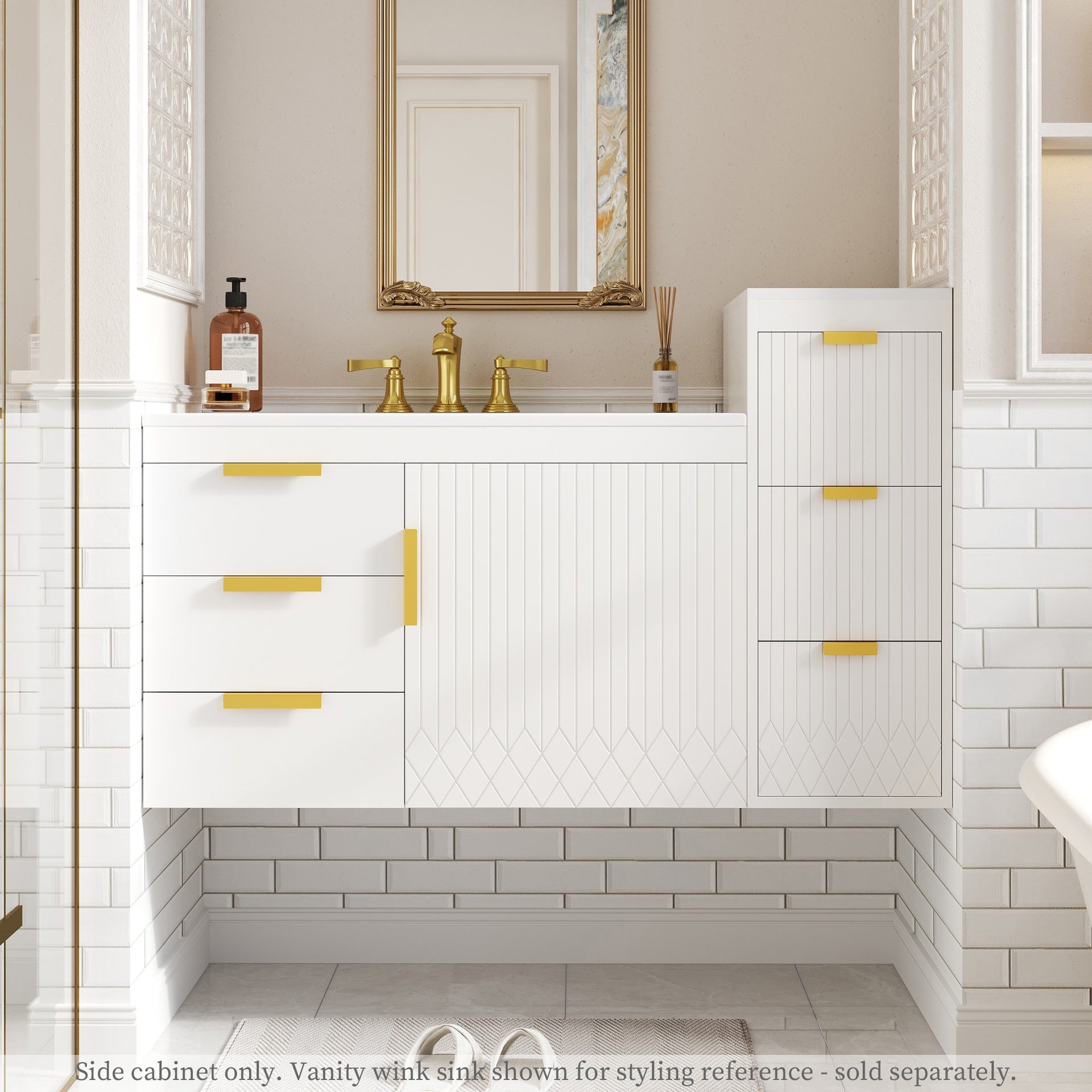 Wall Mounted Floating Cabinet, 12inch Side Cabinet with Drawers, Mutifunctional Cabinet for Bathroom, Living Room (Bathroom Vanity Not Included)
