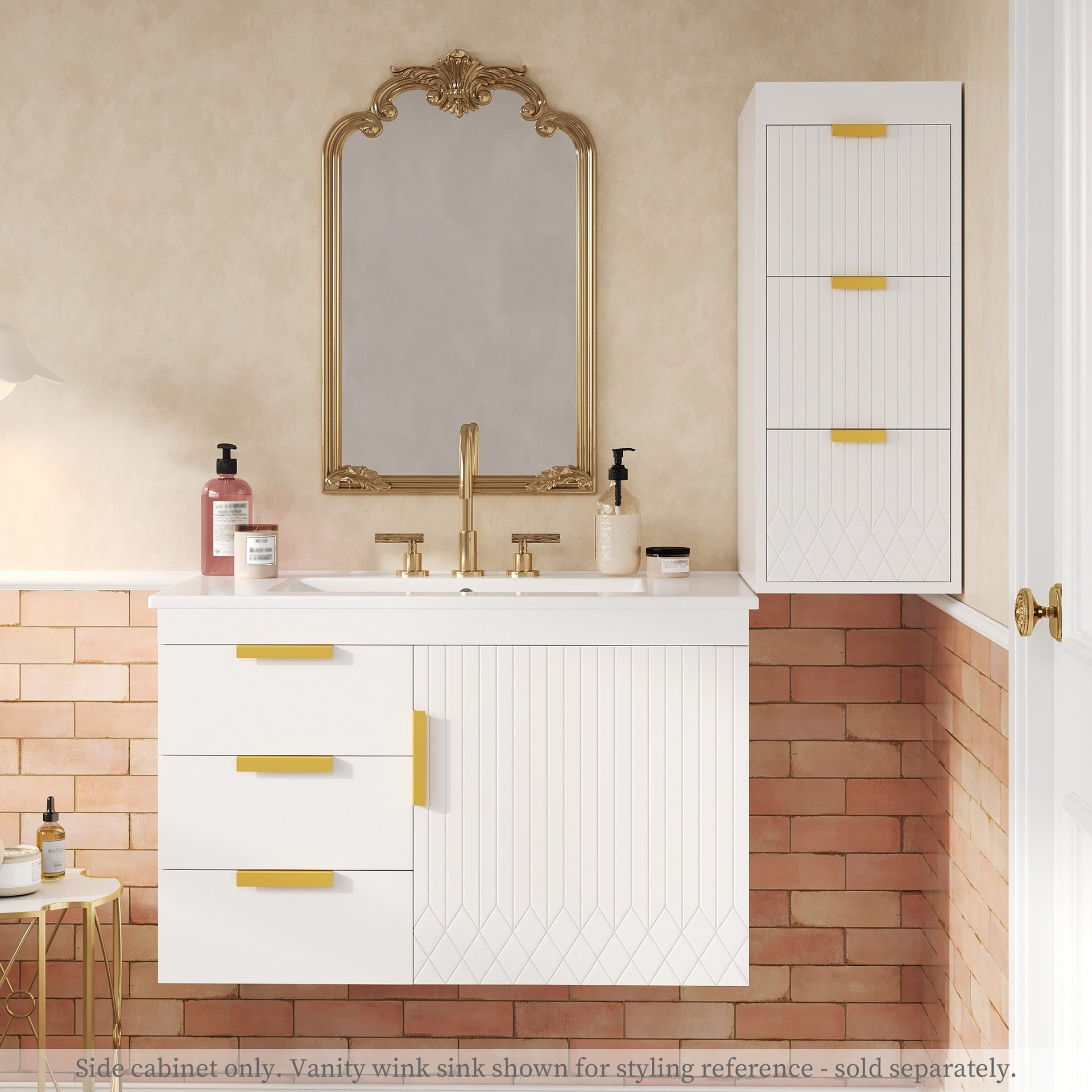 Wall Mounted Floating Cabinet, 12inch Side Cabinet with Drawers, Mutifunctional Cabinet for Bathroom, Living Room (Bathroom Vanity Not Included)