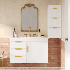 Wall Mounted Floating Cabinet, 12inch Side Cabinet with Drawers, Mutifunctional Cabinet for Bathroom, Living Room (Bathroom Vanity Not Included)