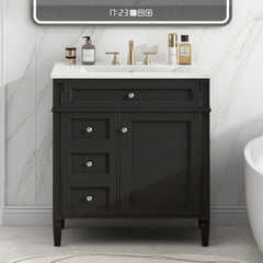 30'' Bathroom Vanity with Top Sink, Modern Bathroom Storage Cabinet with 2 Drawers and a Tip-out Drawer, Single Sink Bathroom Vanity
