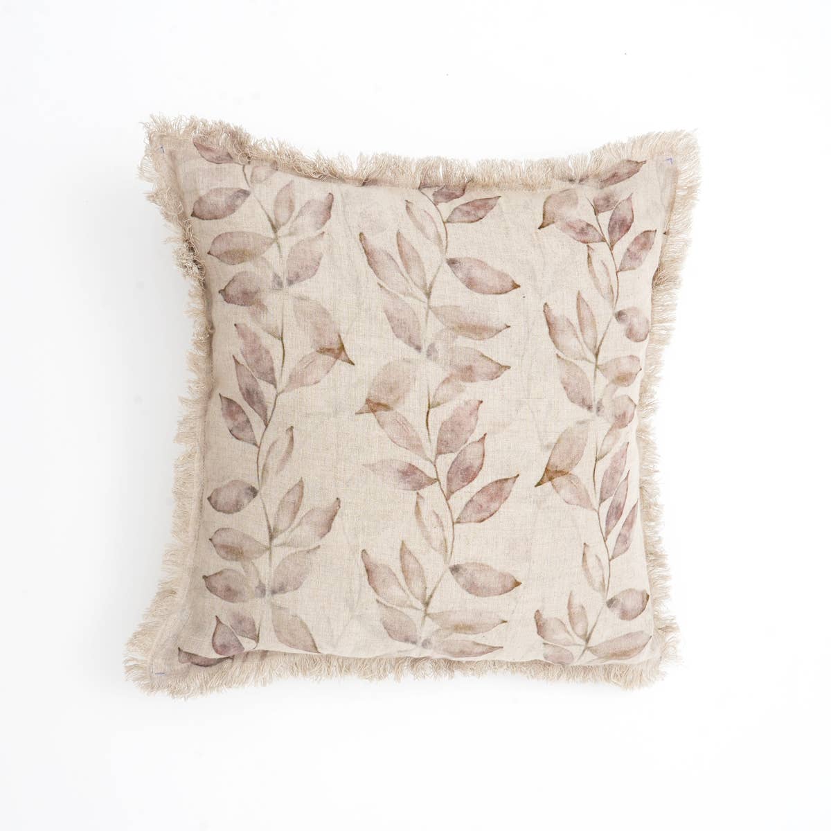 Linen Printed Cushion with Fringes (Brown)
