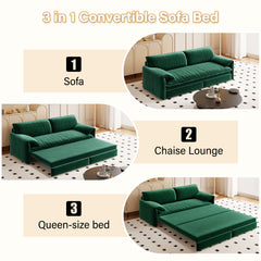 66" Queen Pull Out Sofa Bed, 3-in-1 Convertible Sleeper Sofa with Side Storage,Multi-Functional Velvet Loveseat Bed for Living Room,Bedroom,Apartment,Office.(Old Sku:W1885S00046/W1885S00116)