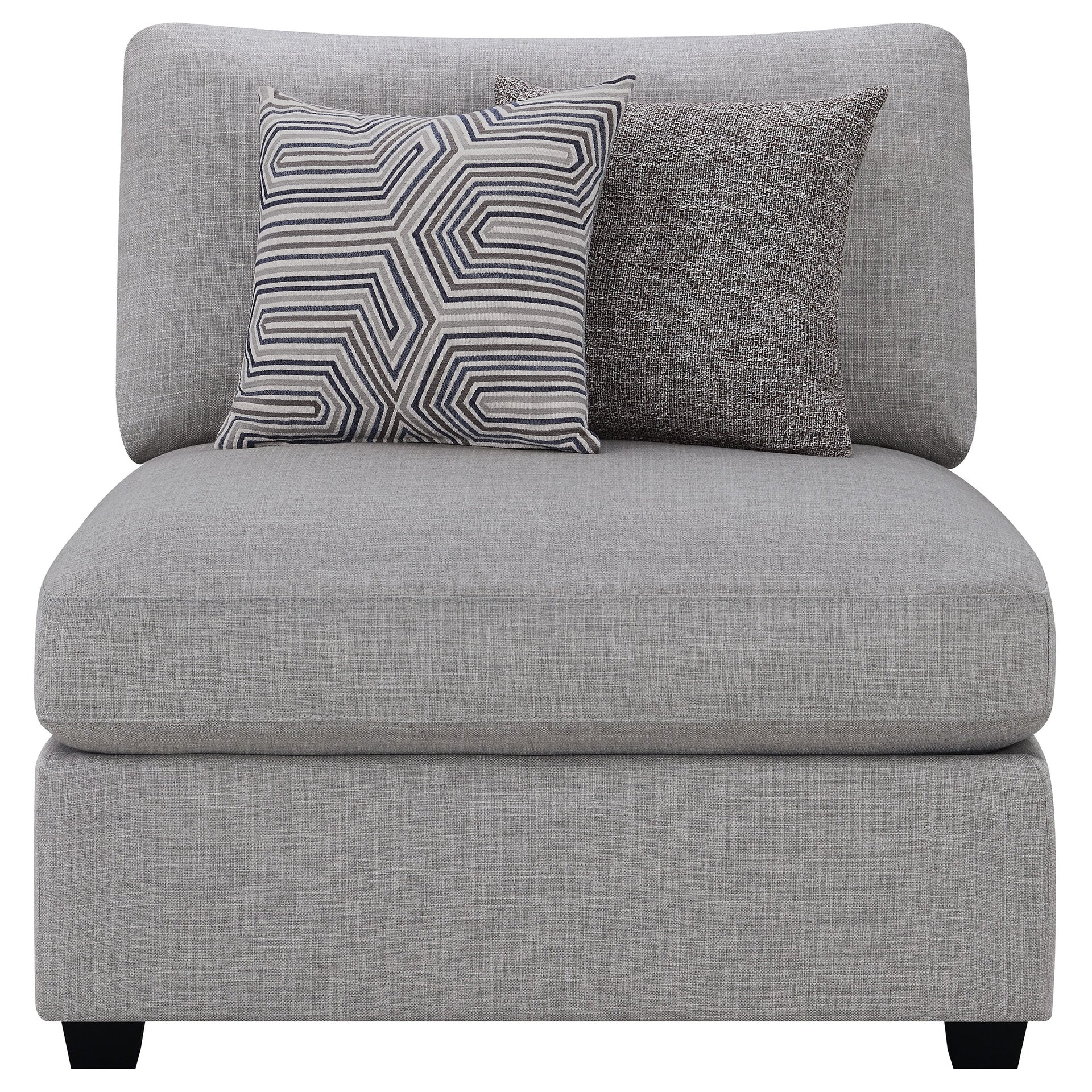 Austin Grey Cushion Back Upholstered Armless Chair with Pillows