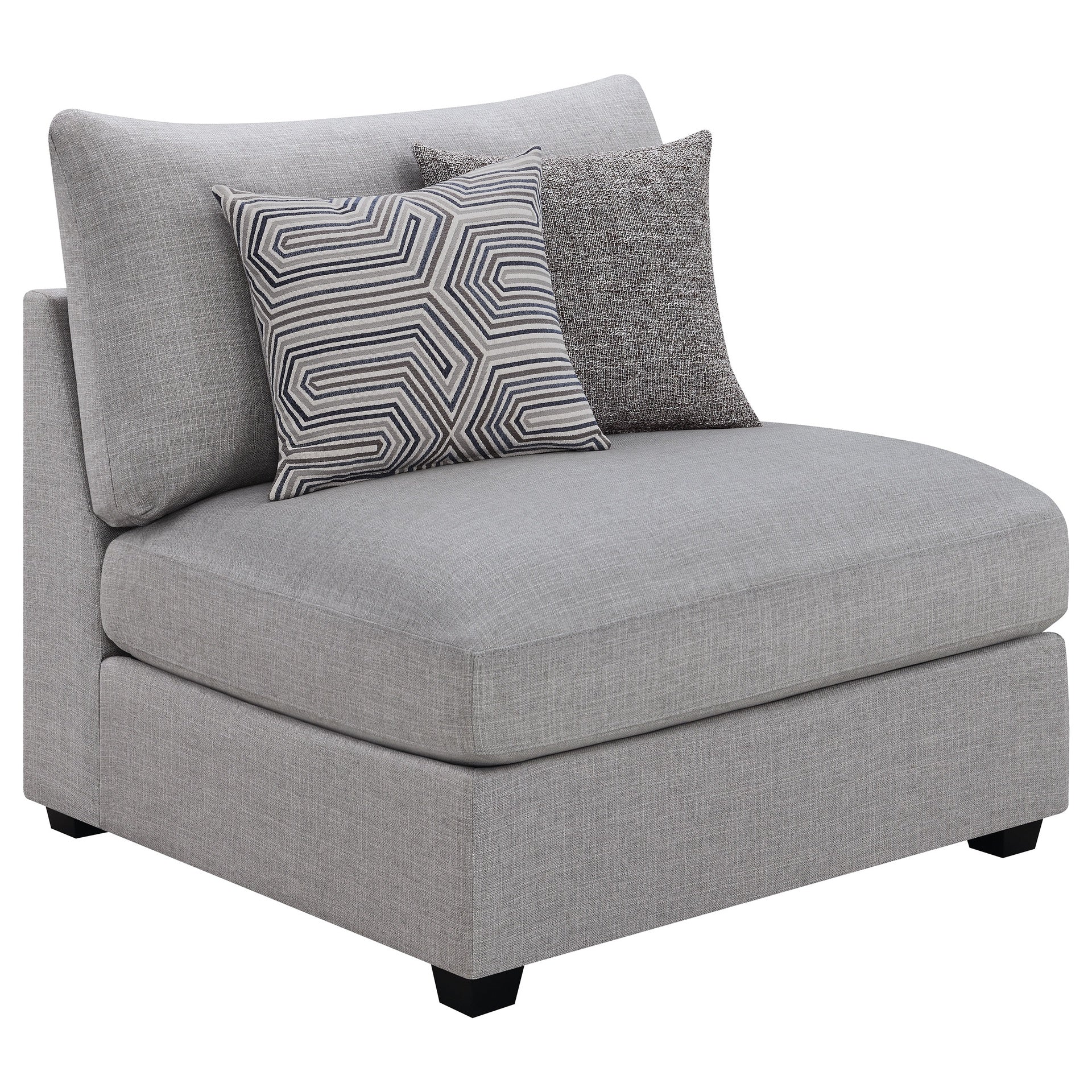 Austin Grey Cushion Back Upholstered Armless Chair with Pillows