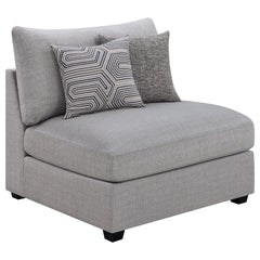Austin Grey Cushion Back Upholstered Armless Chair with Pillows