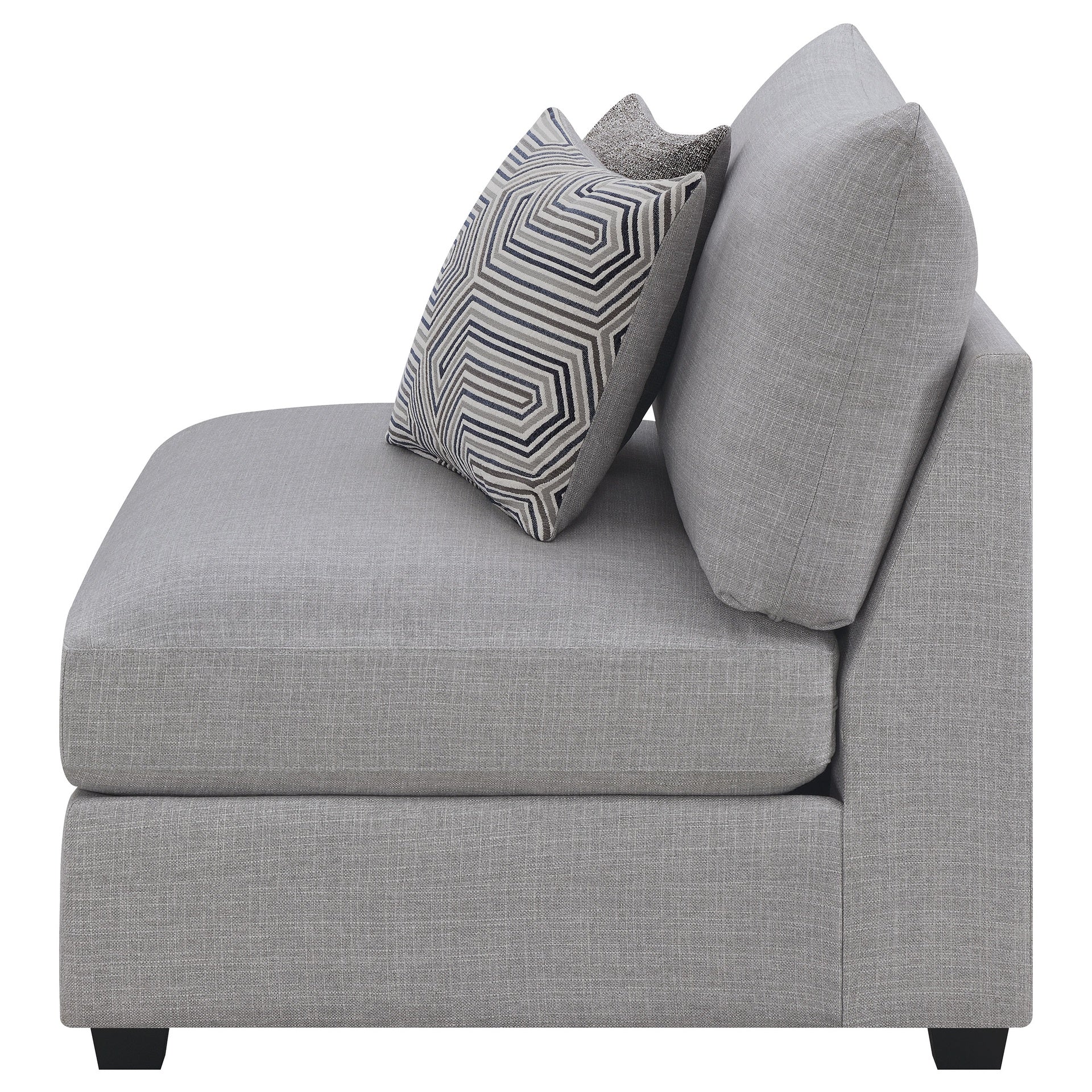 Austin Grey Cushion Back Upholstered Armless Chair with Pillows