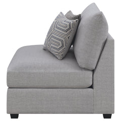 Austin Grey Cushion Back Upholstered Armless Chair with Pillows
