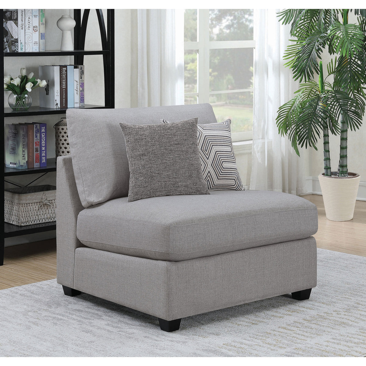 Austin Grey Cushion Back Upholstered Armless Chair with Pillows