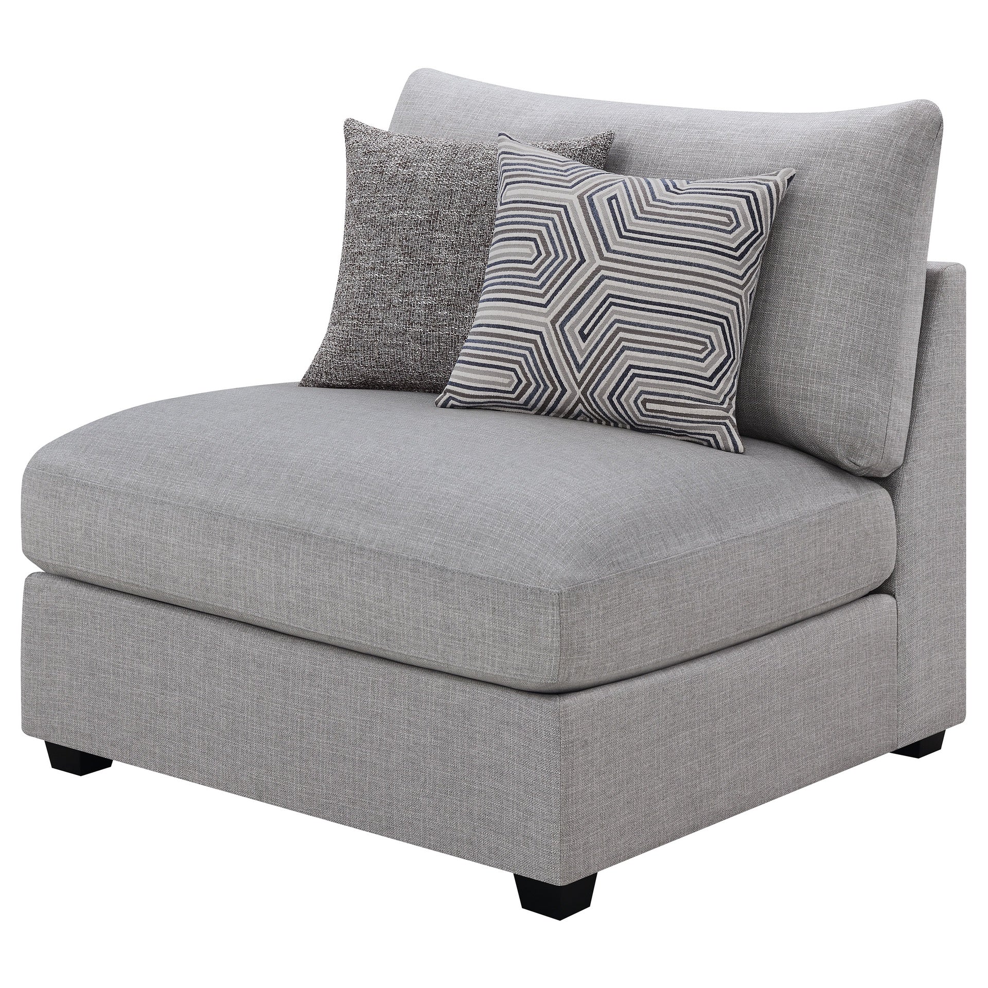 Austin Grey Cushion Back Upholstered Armless Chair with Pillows