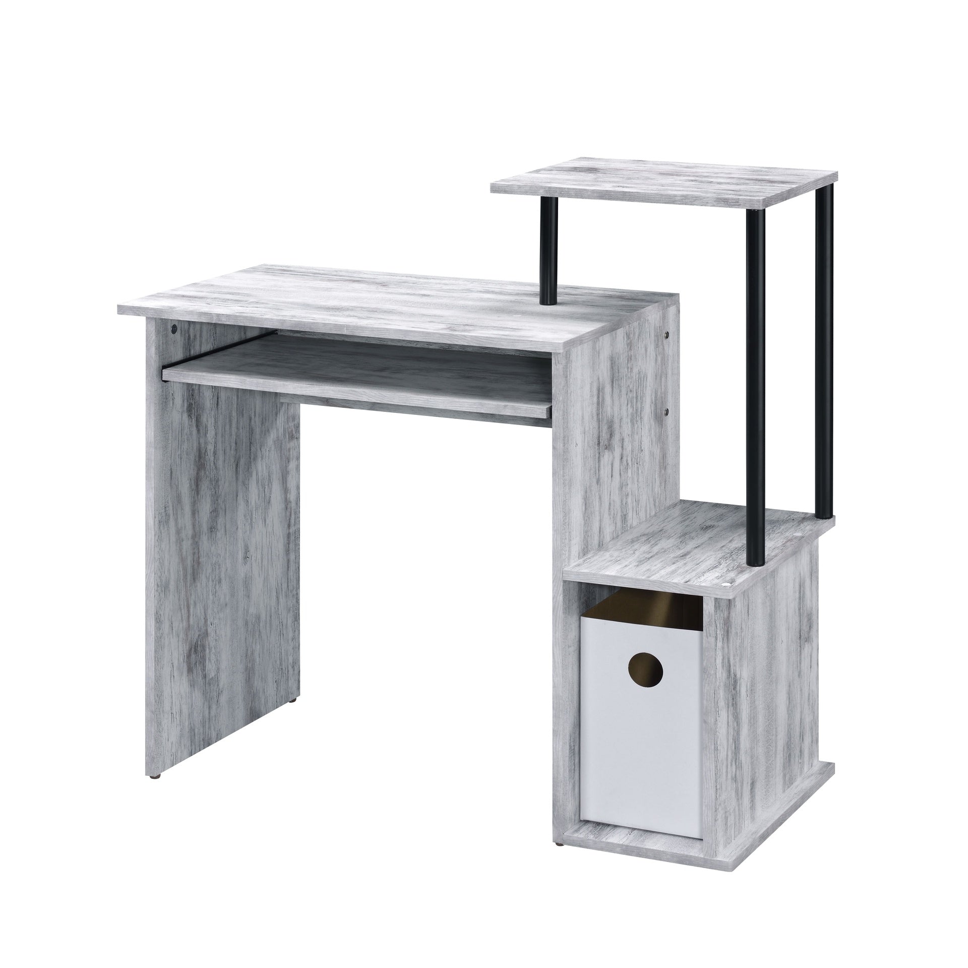 Antique White and Black Computer Desk with Keyboard Tray
