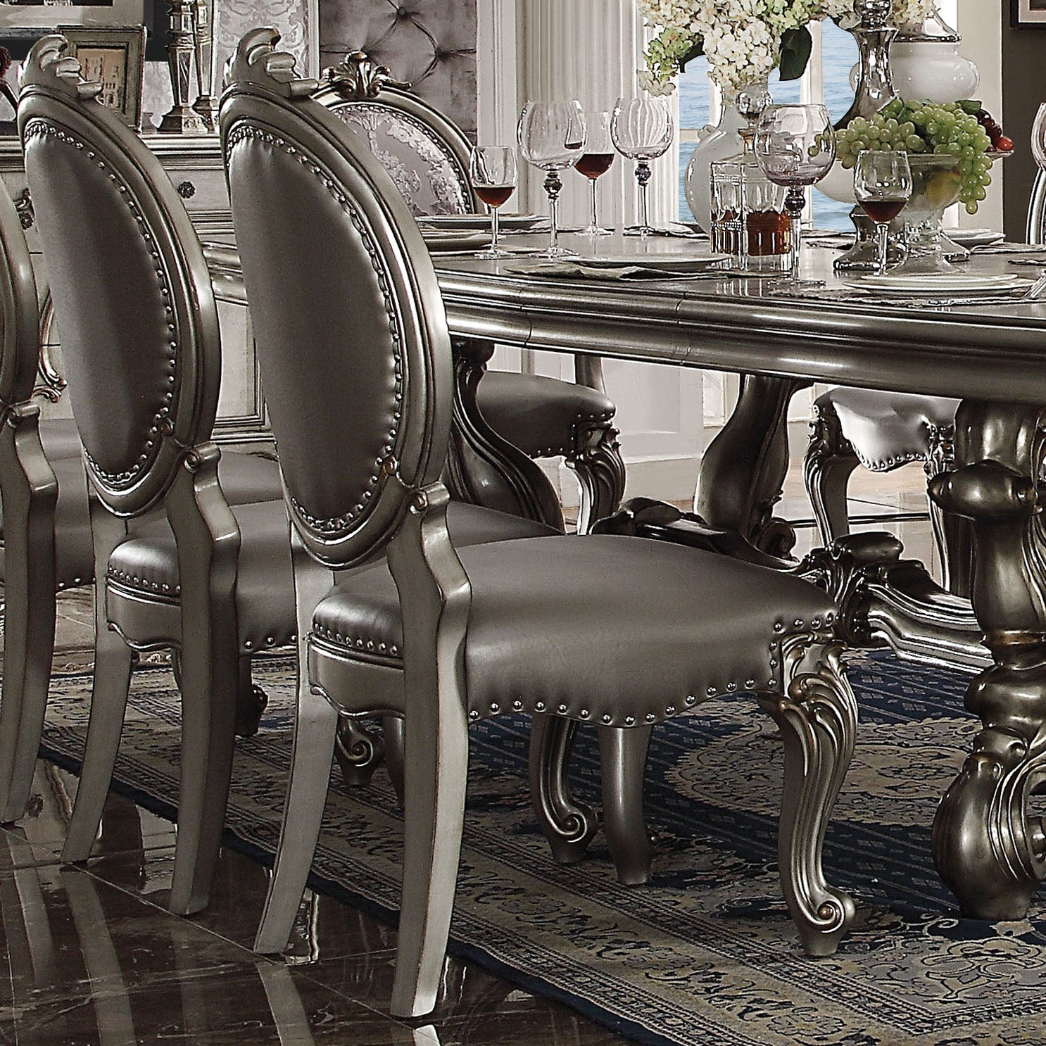 Silver and Antique Platinum Arm Chair with Nailhead Trim (Set of 2)