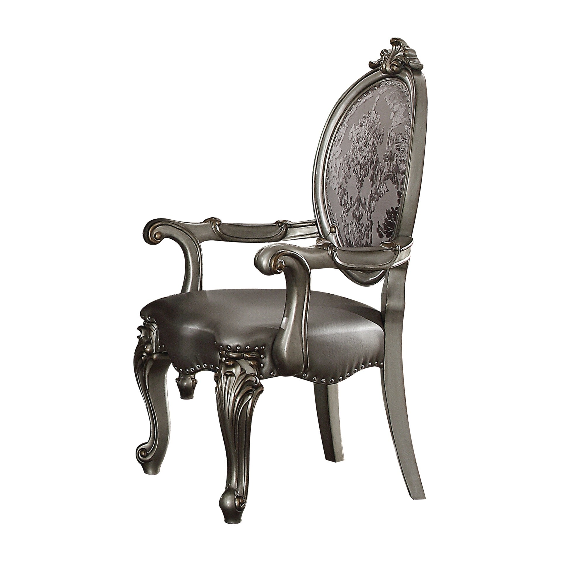 Silver and Antique Platinum Arm Chair with Nailhead Trim (Set of 2)