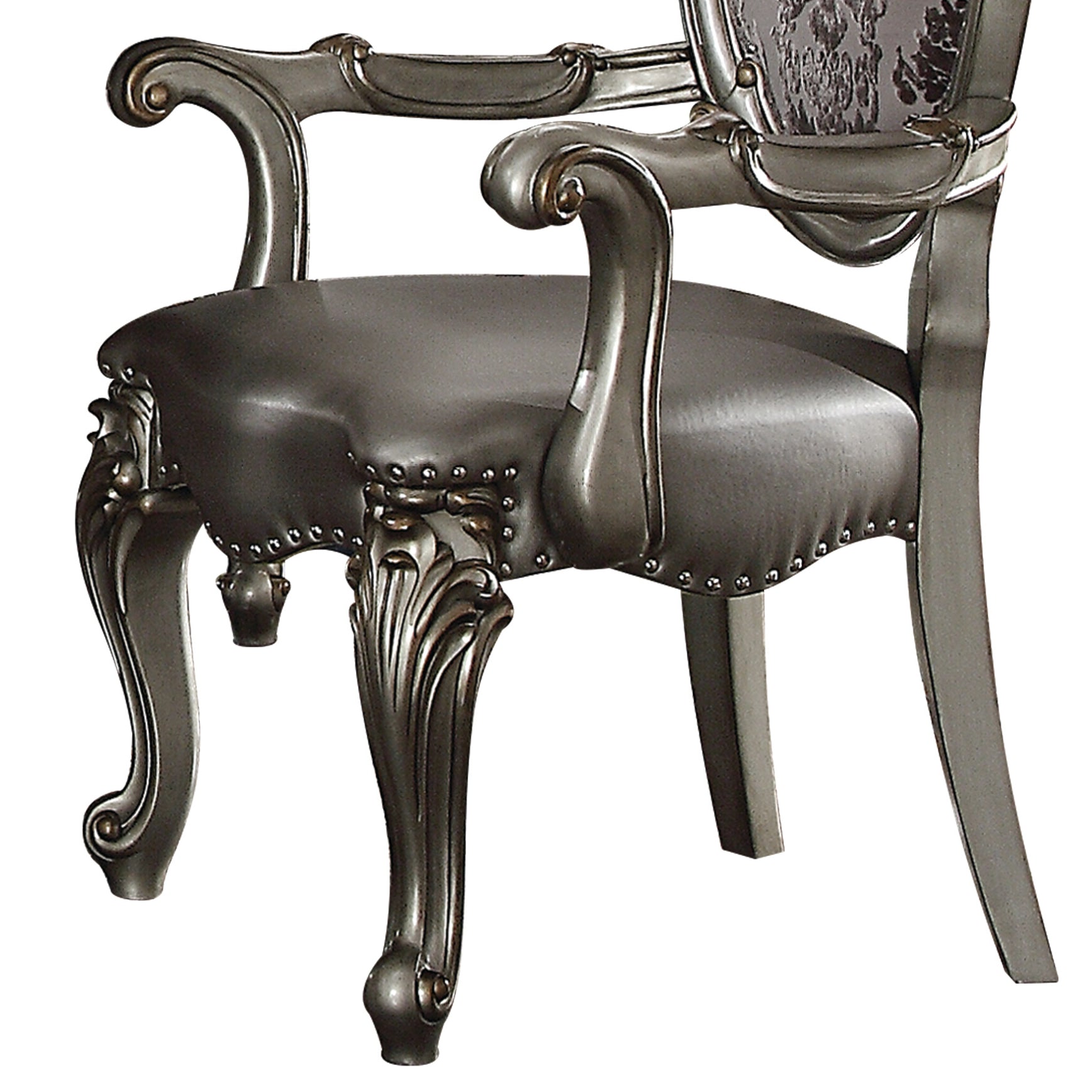 Silver and Antique Platinum Arm Chair with Nailhead Trim (Set of 2)