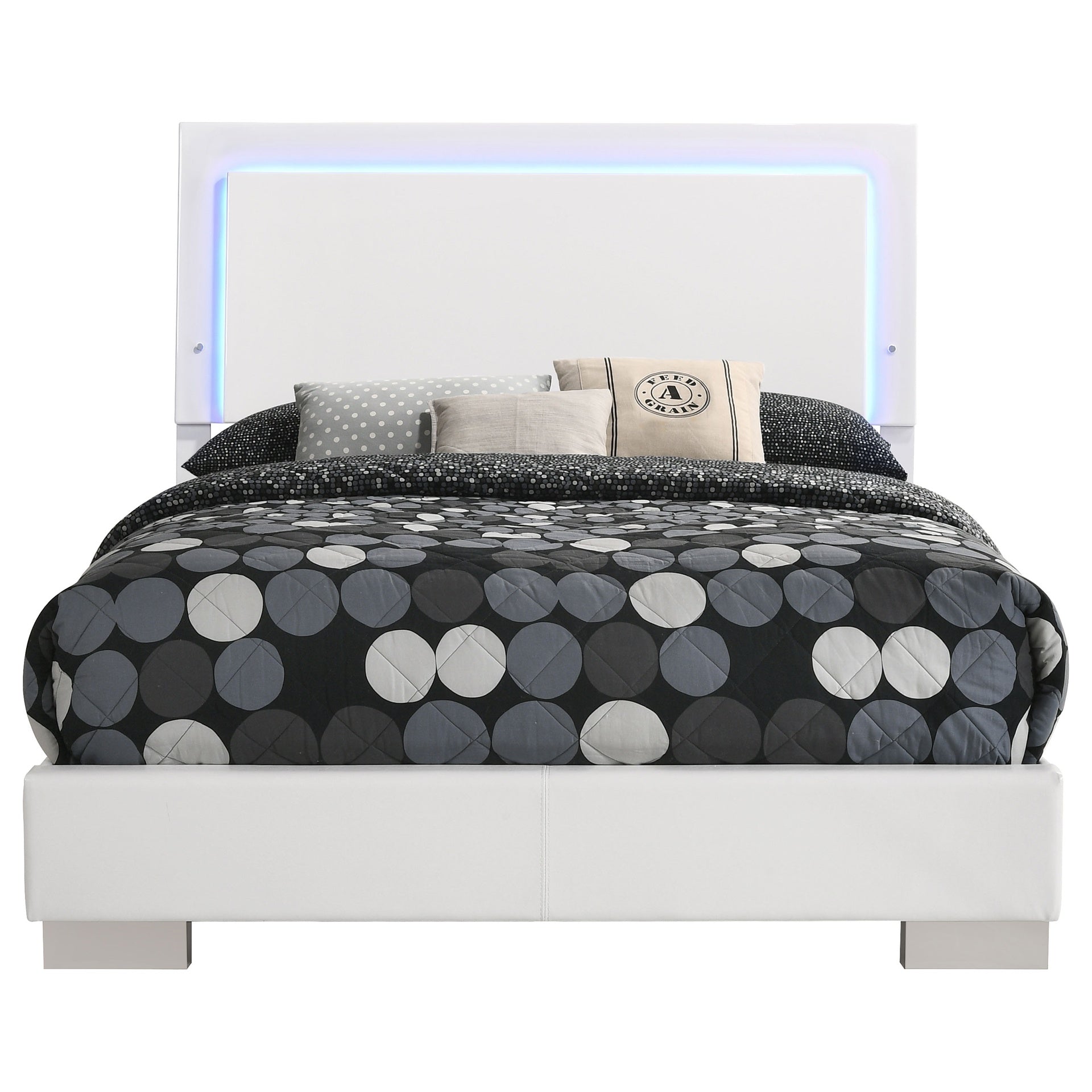 Felicity White High Gloss Wood Full LED Panel Bed