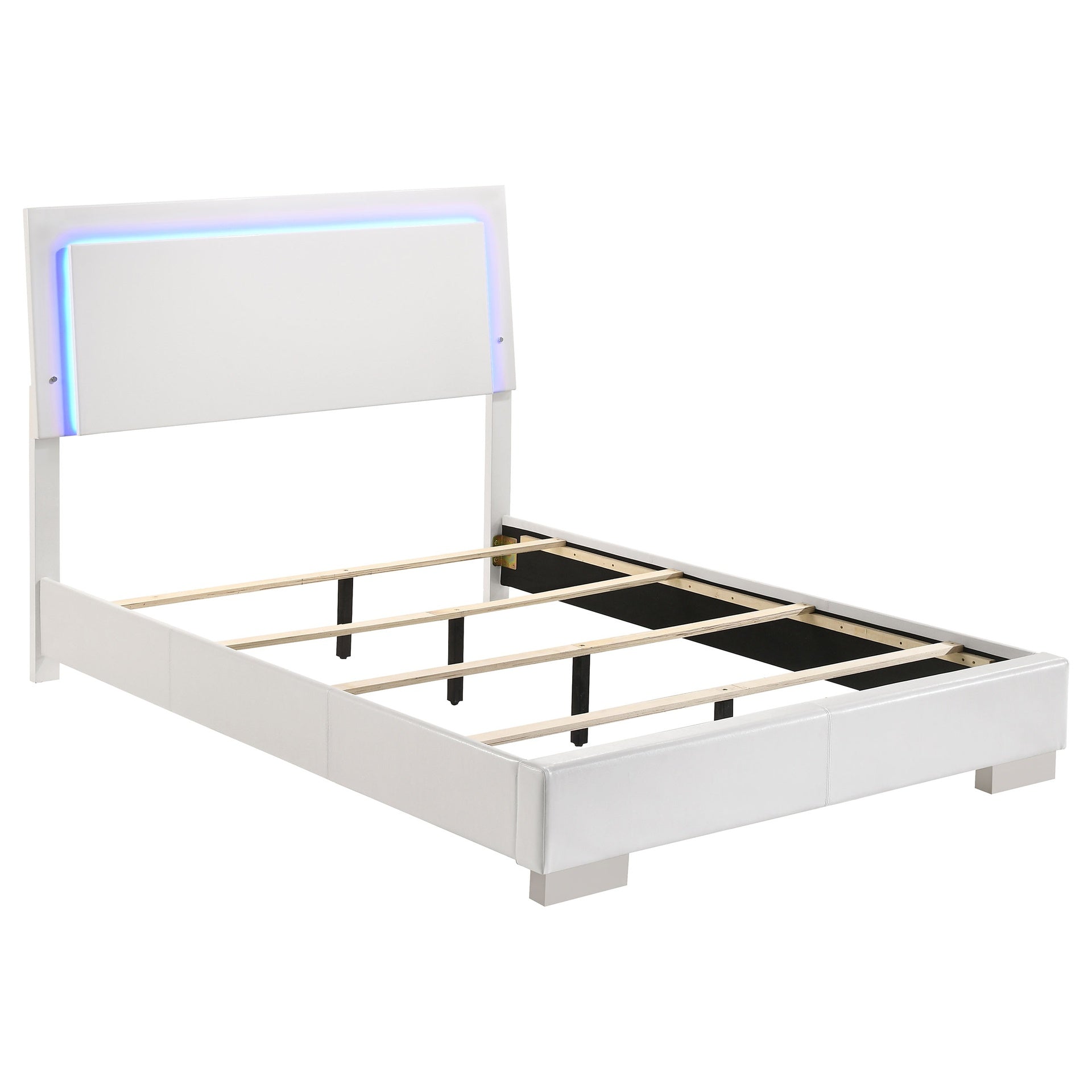 Felicity White High Gloss Wood Full LED Panel Bed