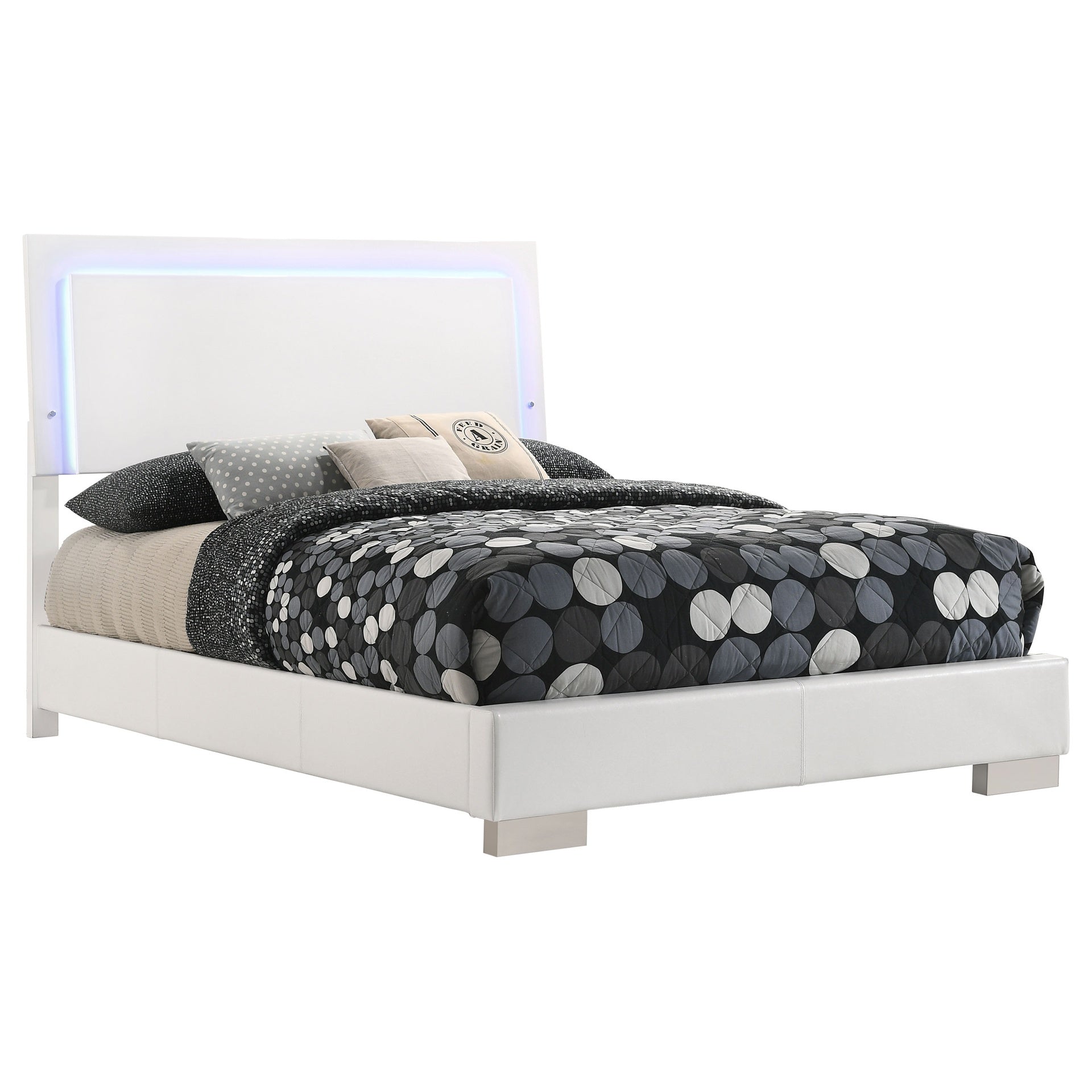 Felicity White High Gloss Wood Full LED Panel Bed