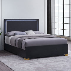 Jeremiah Black Wood Queen LED Panel Bed