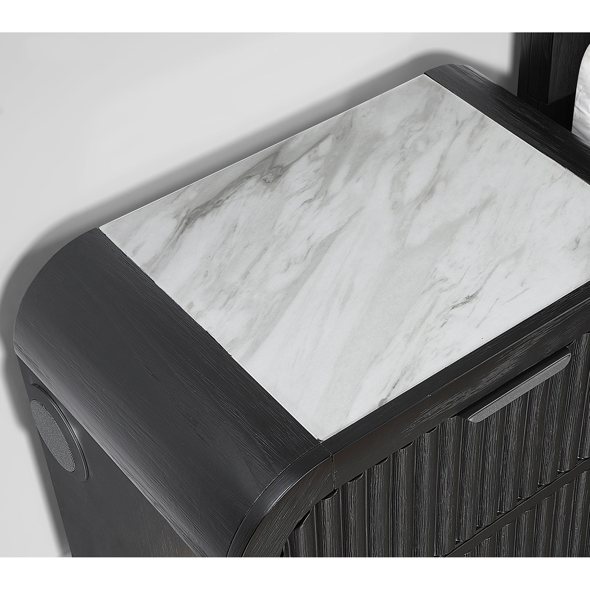 Beverly Black and White Nightstand with cooler and Speaker