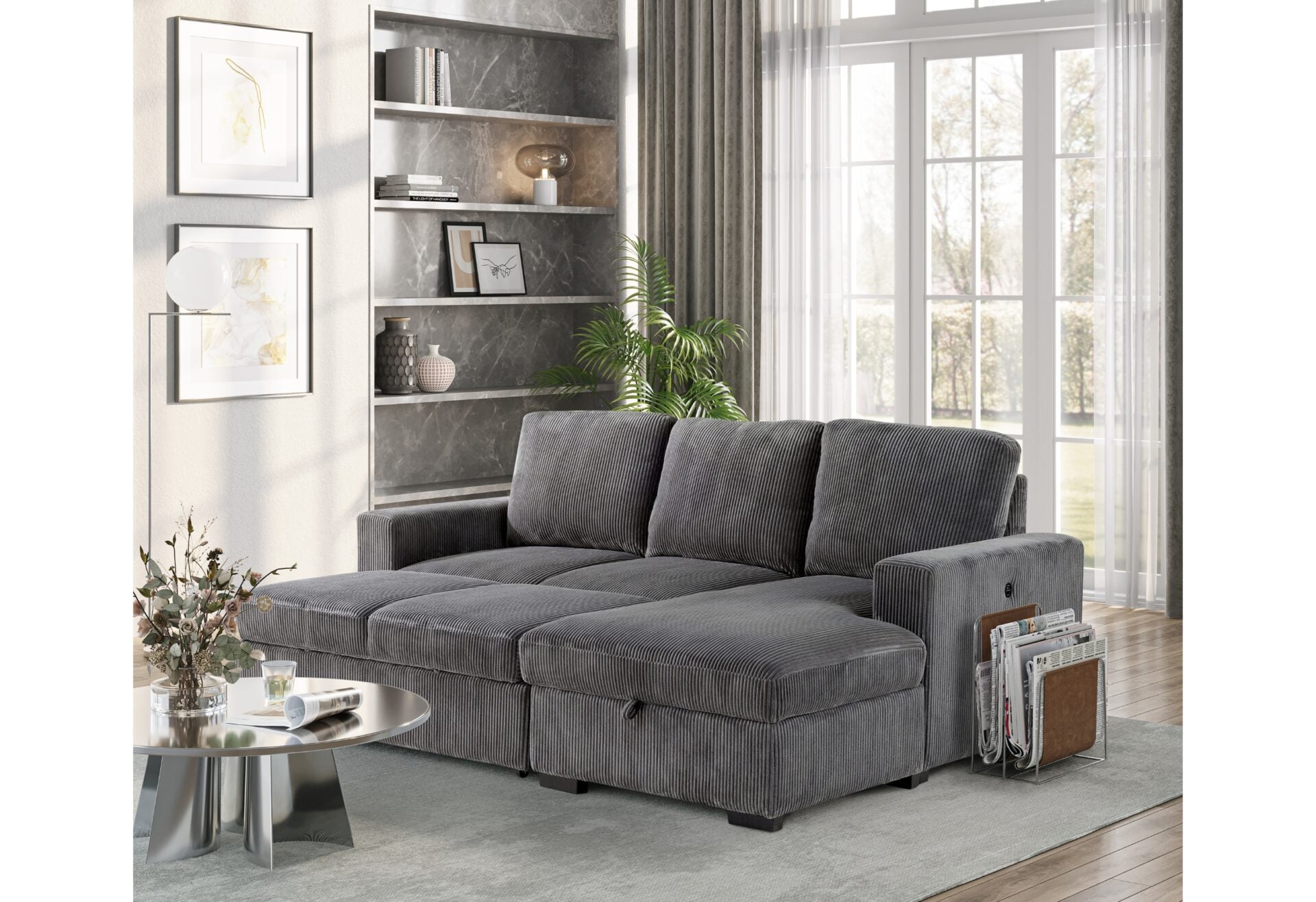 Melody Grey Sectional with Pullout