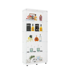 Two Door Glass Cabinet Glass Display Cabinet with 5 Shelves, White