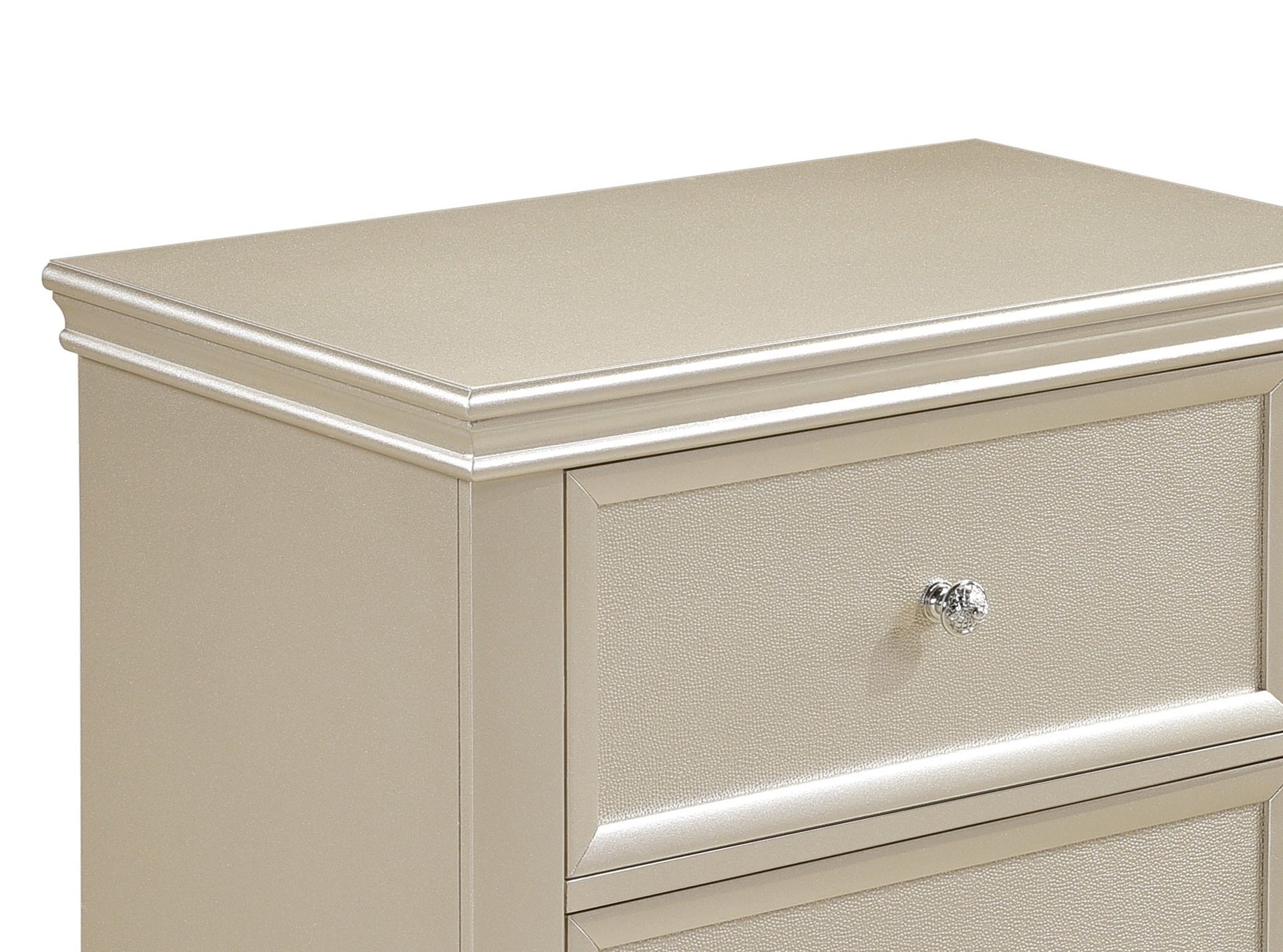 Silver Finish 1pc Nightstand of Textural Drawer Fronts Polished Knobs Modern Traditional Bedroom Furniture