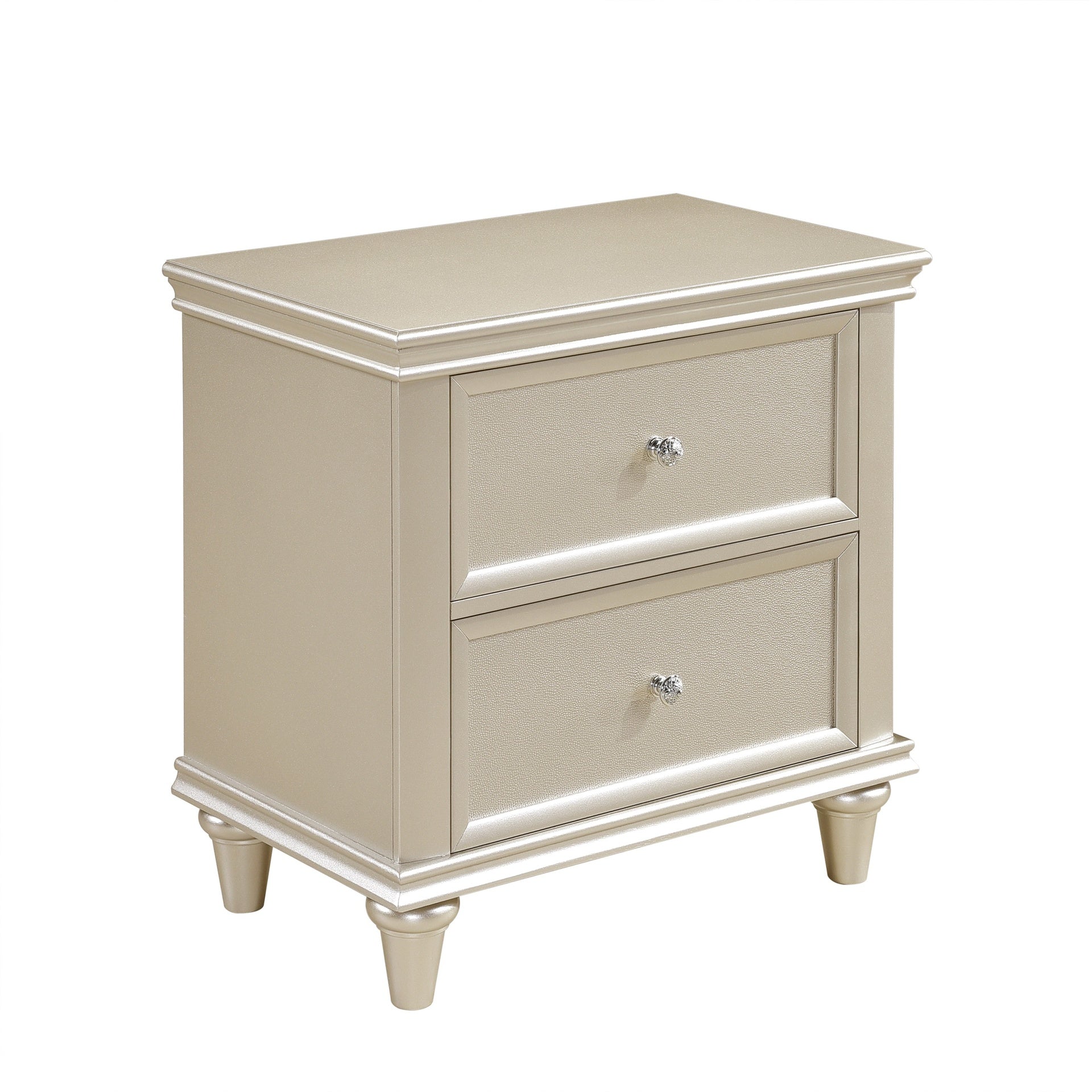 Silver Finish 1pc Nightstand of Textural Drawer Fronts Polished Knobs Modern Traditional Bedroom Furniture