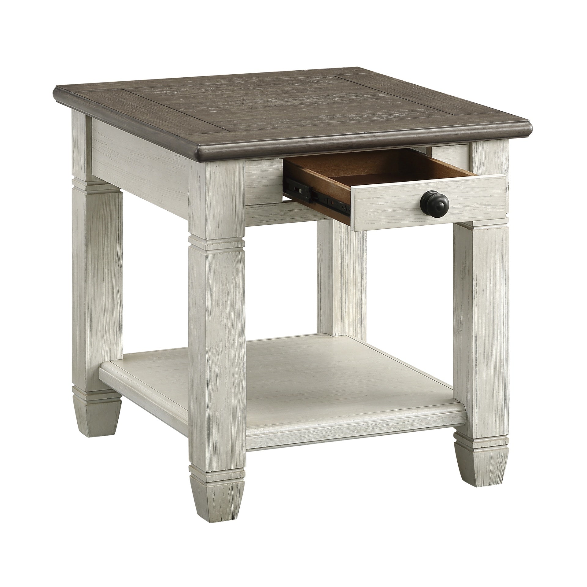 Rosy Brown and Antique White Finish 1pc End Table with Drawer Bottom Shelf Wooden Living Room Furniture Side Table