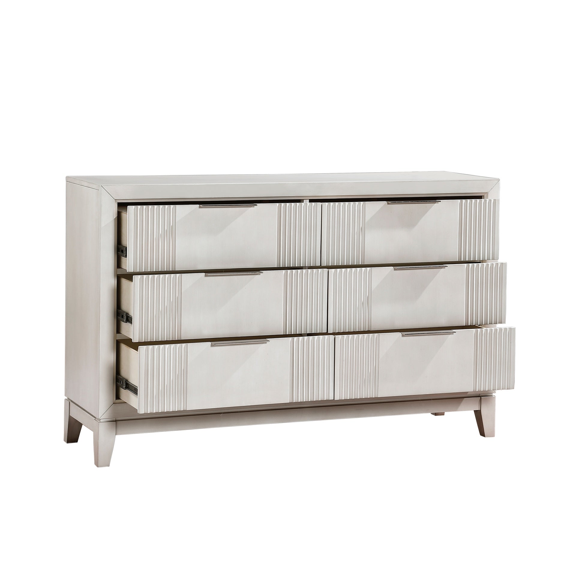 Antique White Finish 1pc Dresser with 6x Drawers Modern Bedroom Furniture, Reeded Fronts