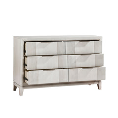 Antique White Finish 1pc Dresser with 6x Drawers Modern Bedroom Furniture, Reeded Fronts