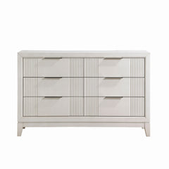Antique White Finish 1pc Dresser with 6x Drawers Modern Bedroom Furniture, Reeded Fronts