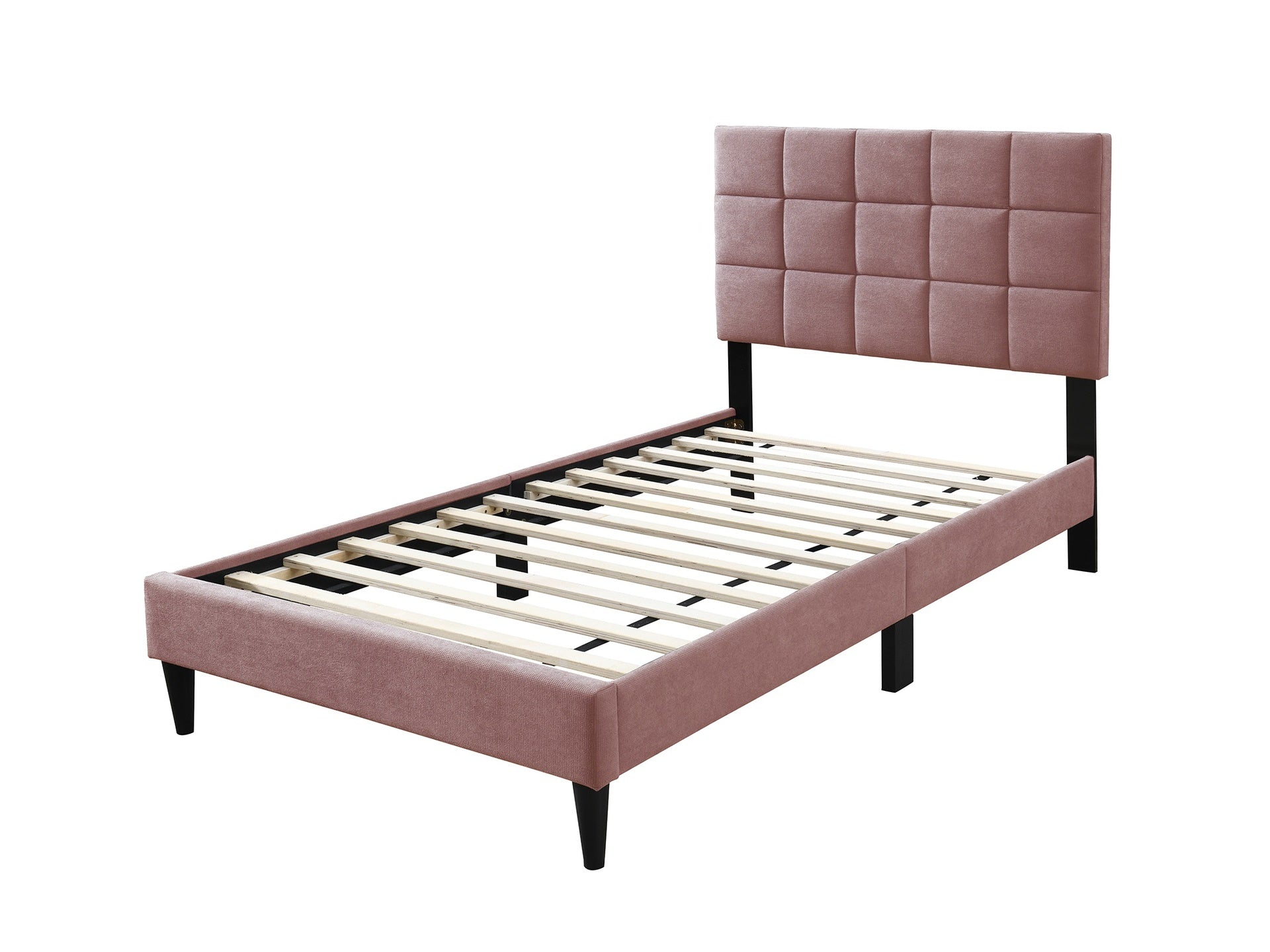 Pink Finish Luxurious Full Size Bed 1pc Biscuit Tufted Adjustable Headboard Middle Legs Support Bedroom Furniture