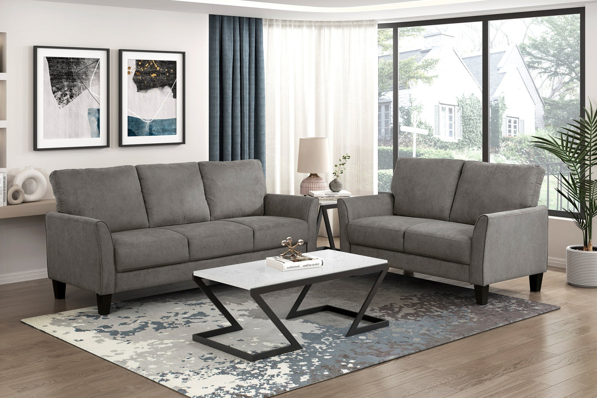 Modern Contemporary Sofa Set 2pc Brown Gray Upholstered Sofa Loveseat Plush Seat Comfort Durable Solid Wood Living Room Furniture