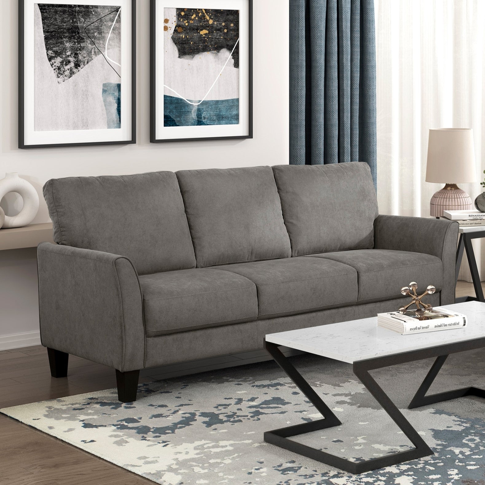 Modern Contemporary Sofa Set 2pc Brown Gray Upholstered Sofa Loveseat Plush Seat Comfort Durable Solid Wood Living Room Furniture