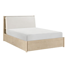 Queen Platform Bed Upholstered Headboard with USB Charging Ports Built-in Shelves Footboard Storage Bedroom Furniture 1pc