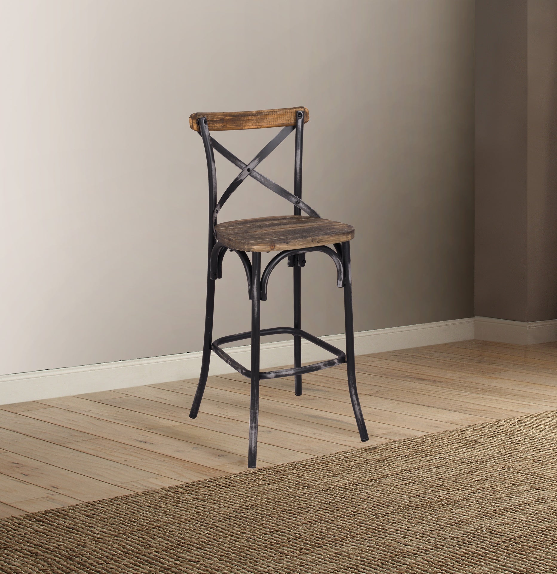 Zaire Antique Black & Antique Oak Finish Bar Chair
