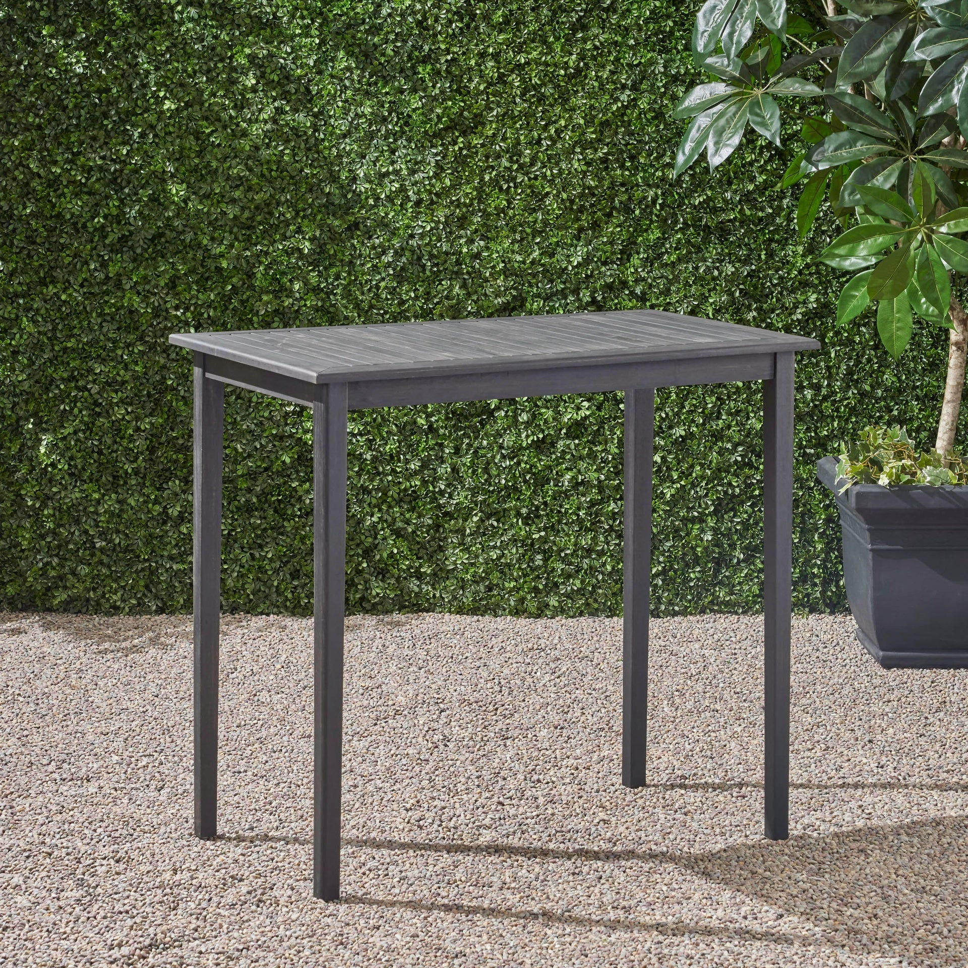 Outdoor Minimalist Acacia Wood Rectangle Bar Table - Dark Gray