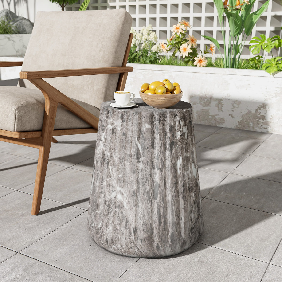 Outdoor Cleme Carved Side Table, Brown