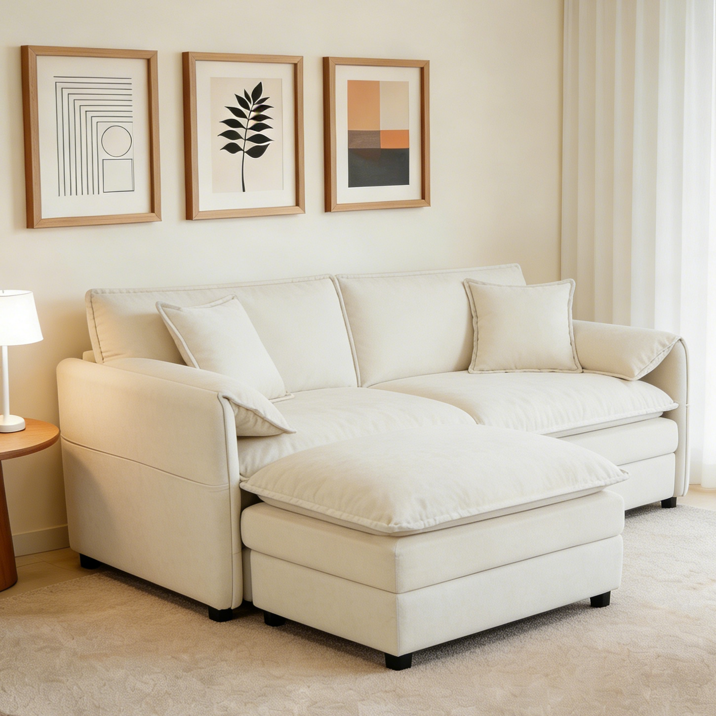 Deep Seat Sectional Sofa Cloud Couch with Ottoman,  Modern Chenille Comfy Love Seat Upholstered Modular L Shaped Couch for Living Room, Apartment, Office,DIY Combination,Beige