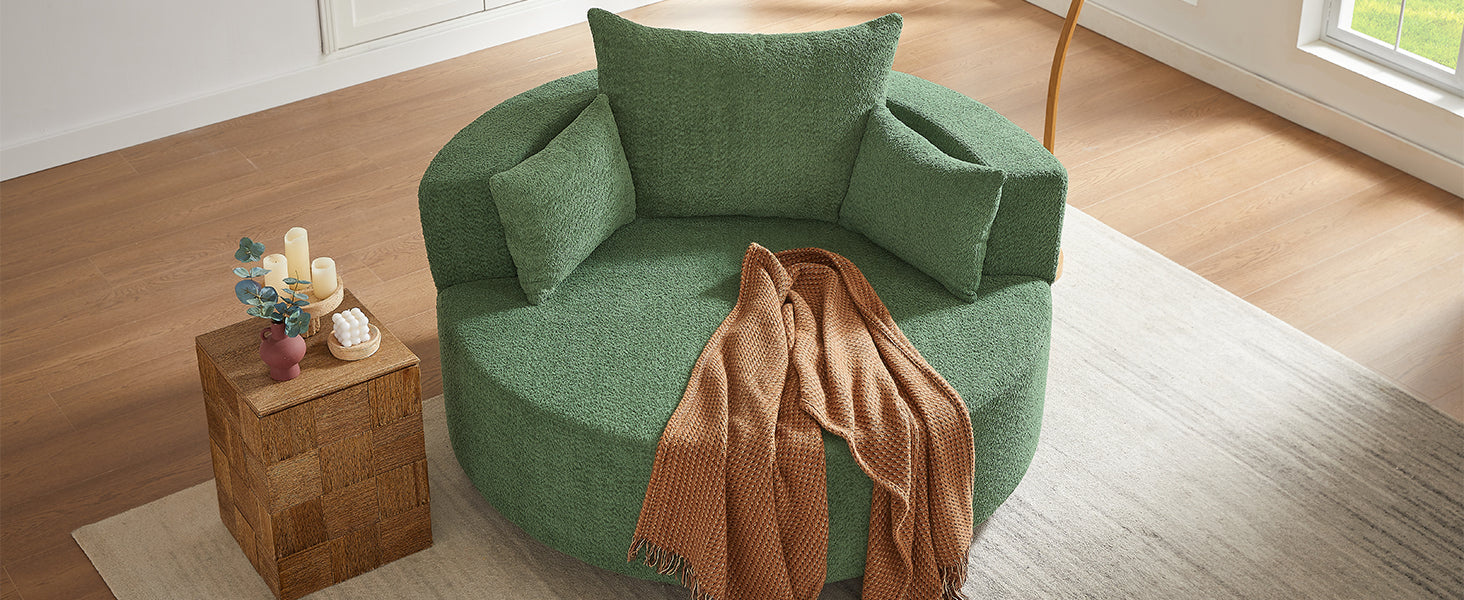 360° Swivel Chair Accent Barrel Chair Swivel Round Sofa Chair with 3 Removable Pillows for Living Room, Bedroom, Office and Hotel, Green