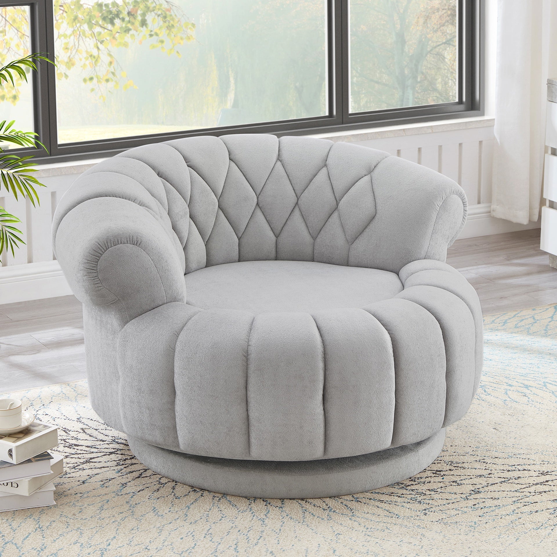 Swivel Accent Chair 360°Swivel Chair Sofa Barrel Swivel Chair Round Club Chair for Living Room and Bedroom, Grey