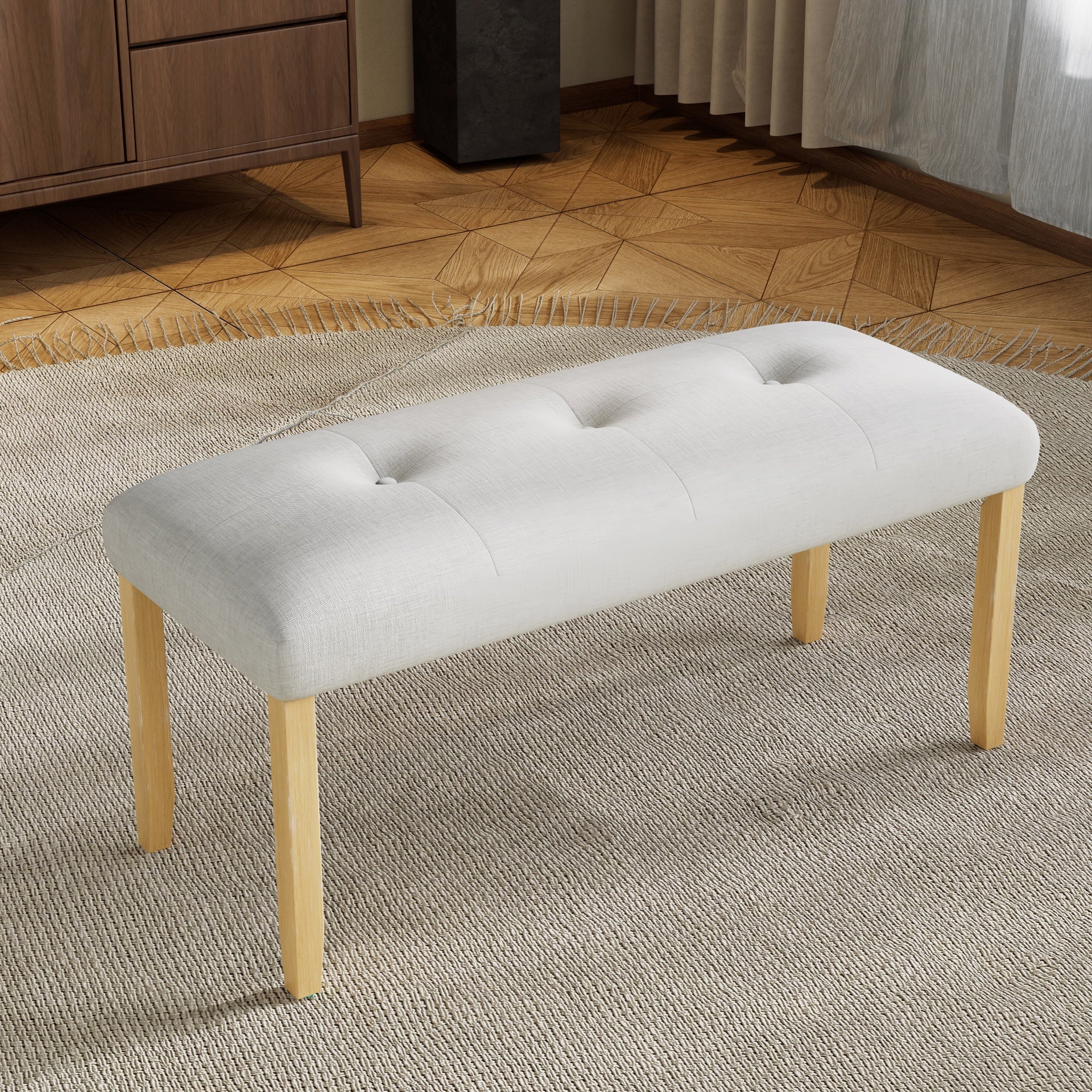 Upholstered Tufted Bench, Modern Bedroom Benches Upholstered Dining Benches, Fabric End of Bed Bench for Bedroom Dining Room Living Room Entryway