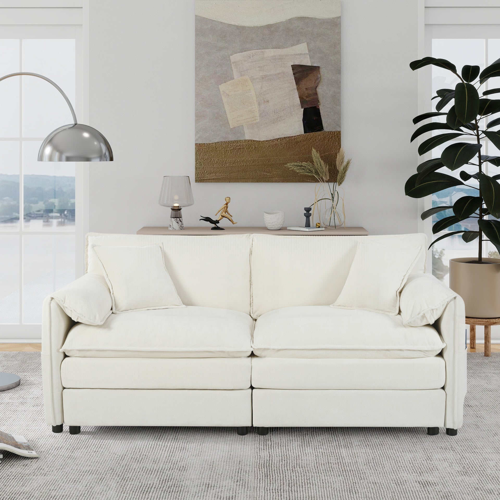 Oversized Chenille Loveseat Sofa, Oversized 2-Seater Small Cloud Couch, Modern Comfy Deep Seat Love Seat for Living Room Bedroom Office Apartment,DIY Combination,Chenille,Beige
