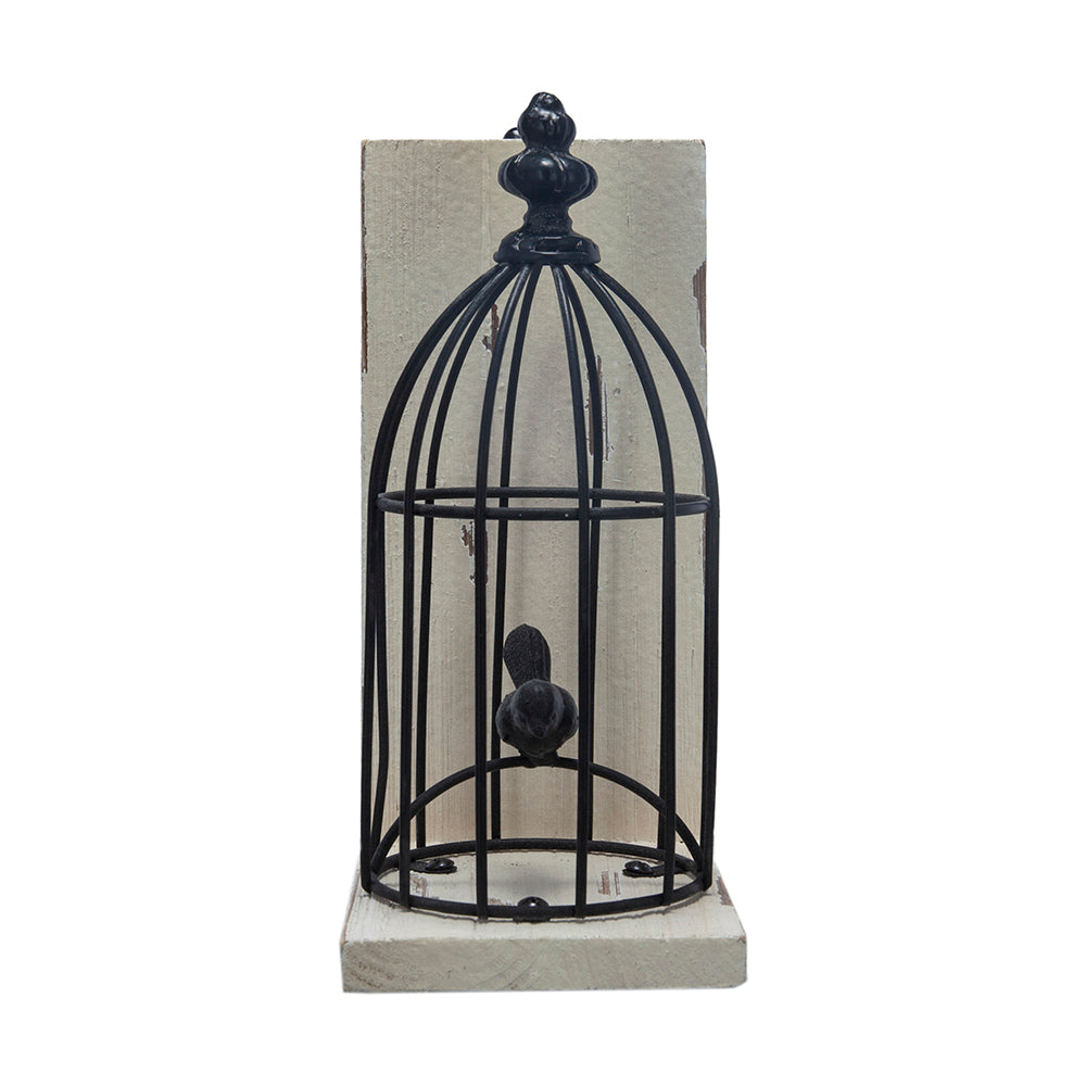 S/2 5.5x4.5x10"  Distressed Black Bird Cage Bookend, Antique white