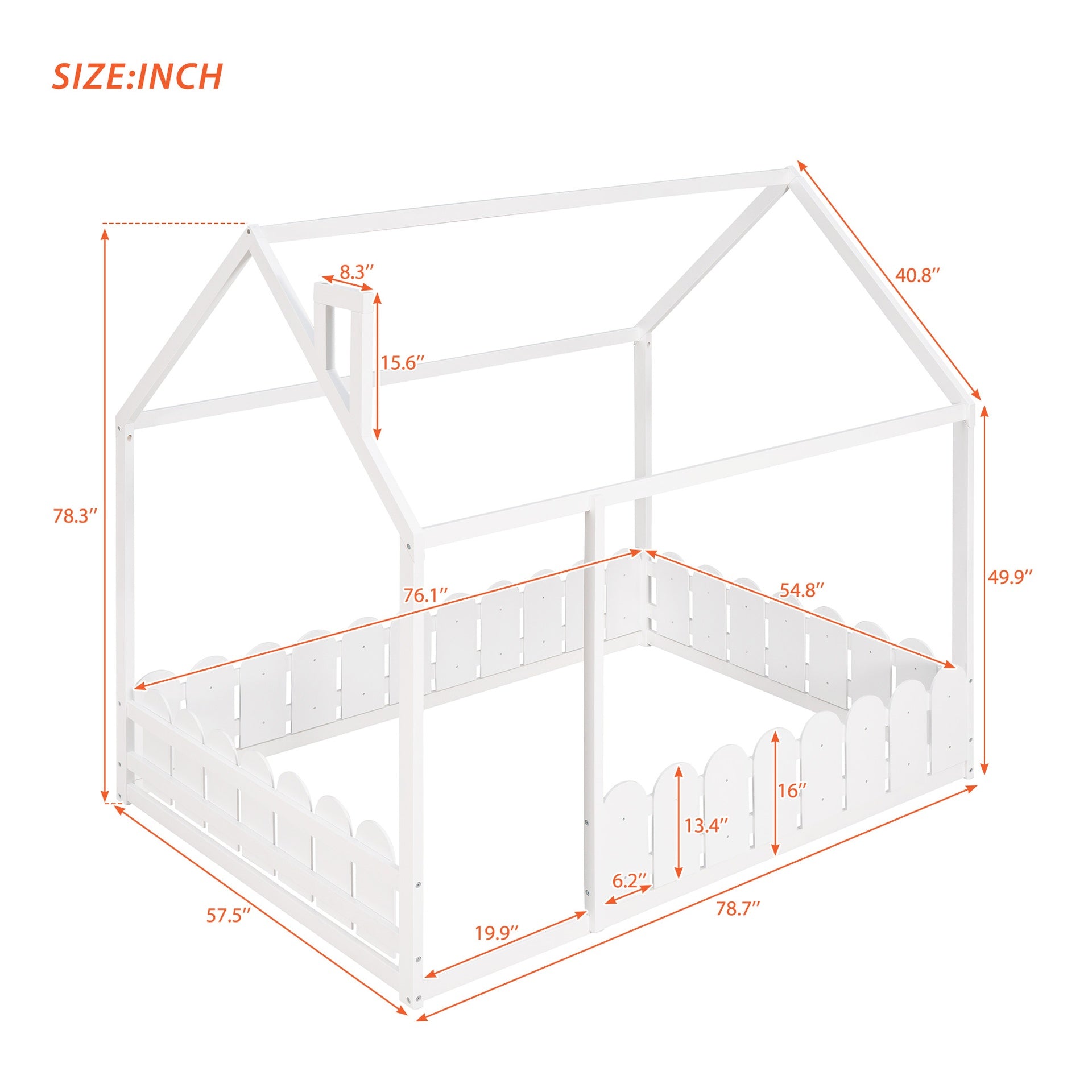 Full Size Wood Bed House Bed Frame with Fence,for Kids,Teens,Girls,Boys (White )(Slats are not included)